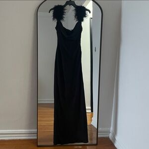 House of CB Black Maxi Dress with Feather Detail